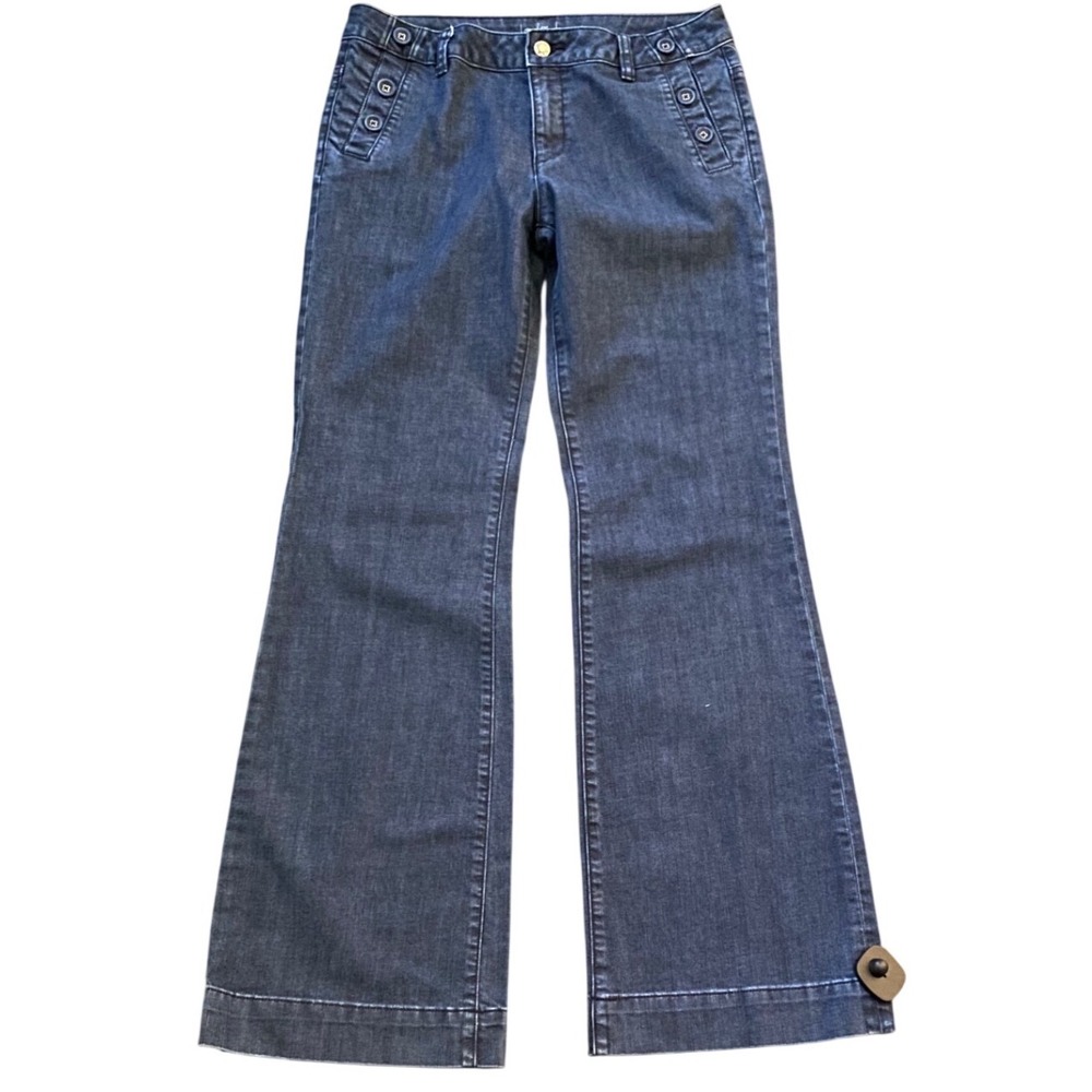 London Jean Flared Jeans Dark Wash Sailor Button Detail Women's Size 8
